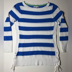 Nautica XS Blue white Striped Cotton Summer Sweater side lace up Nautical